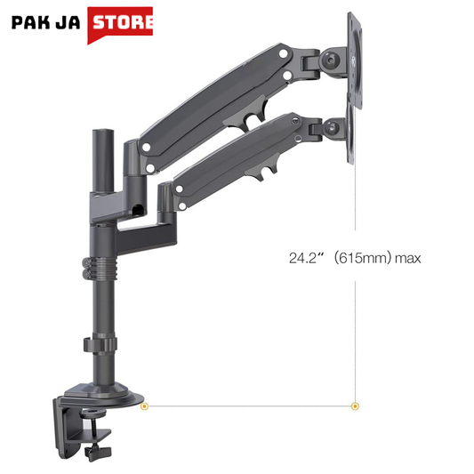 PakJAStore North Bayou GF35 17" to 27" Universal Full Motion Dual Arm Gas-Spring Monitor Desk Mount